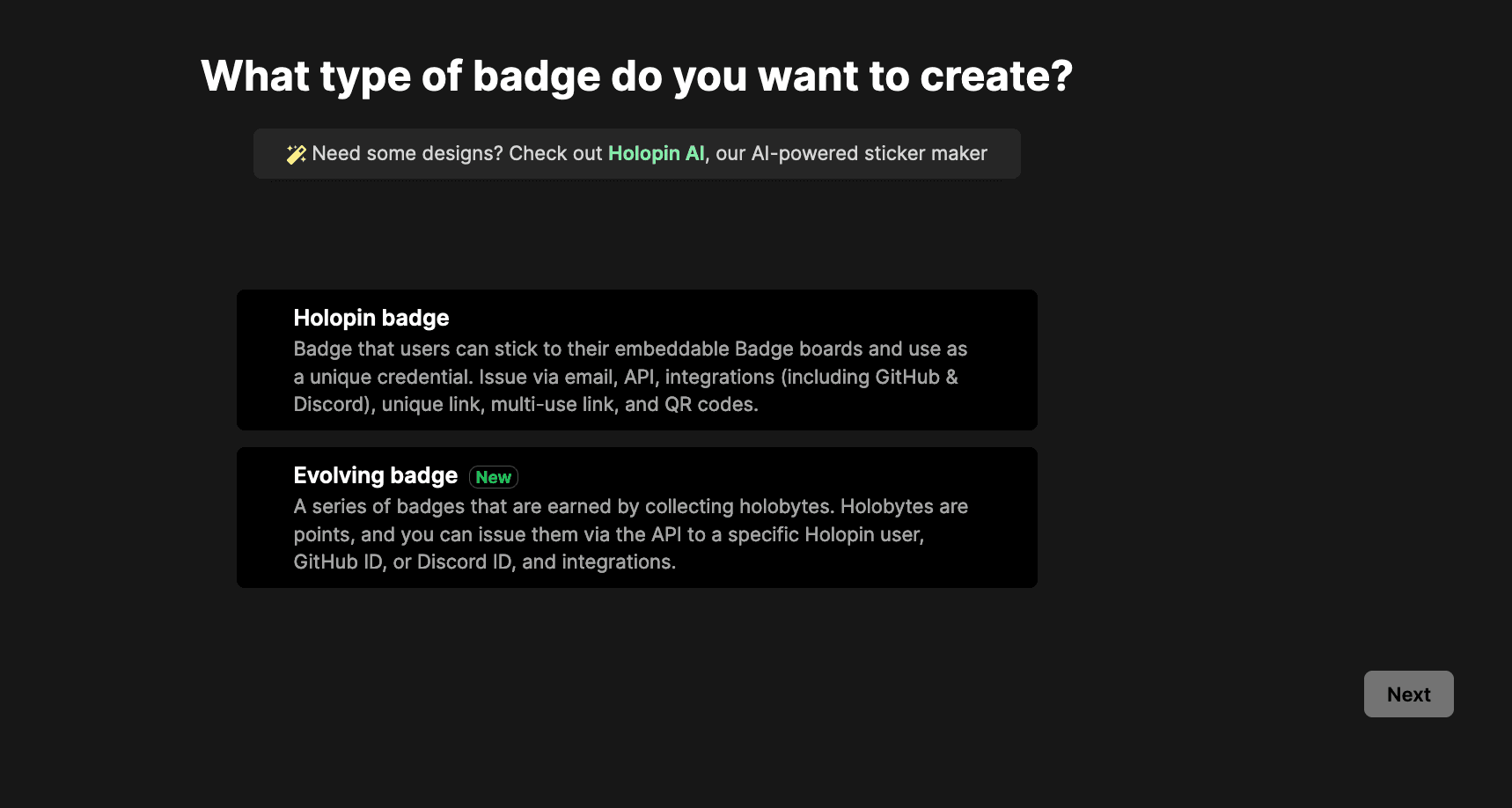 Select badge type
